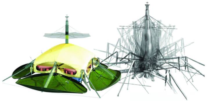 Membrane, verstaut und geöffnet